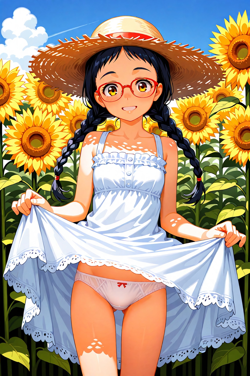 ひまわり畑で大胆に