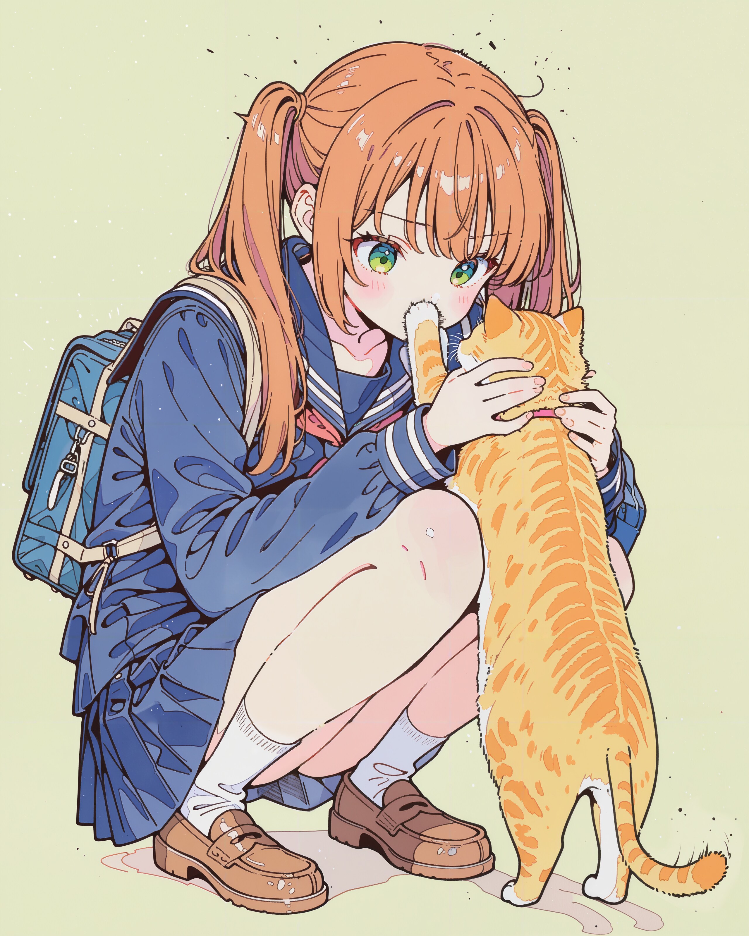 ツインテ女学生に猫パンチ