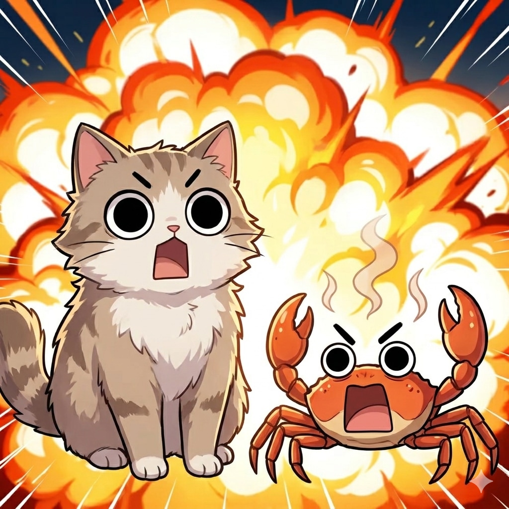 ねこさまとカニさんもえらいこっちゃ
