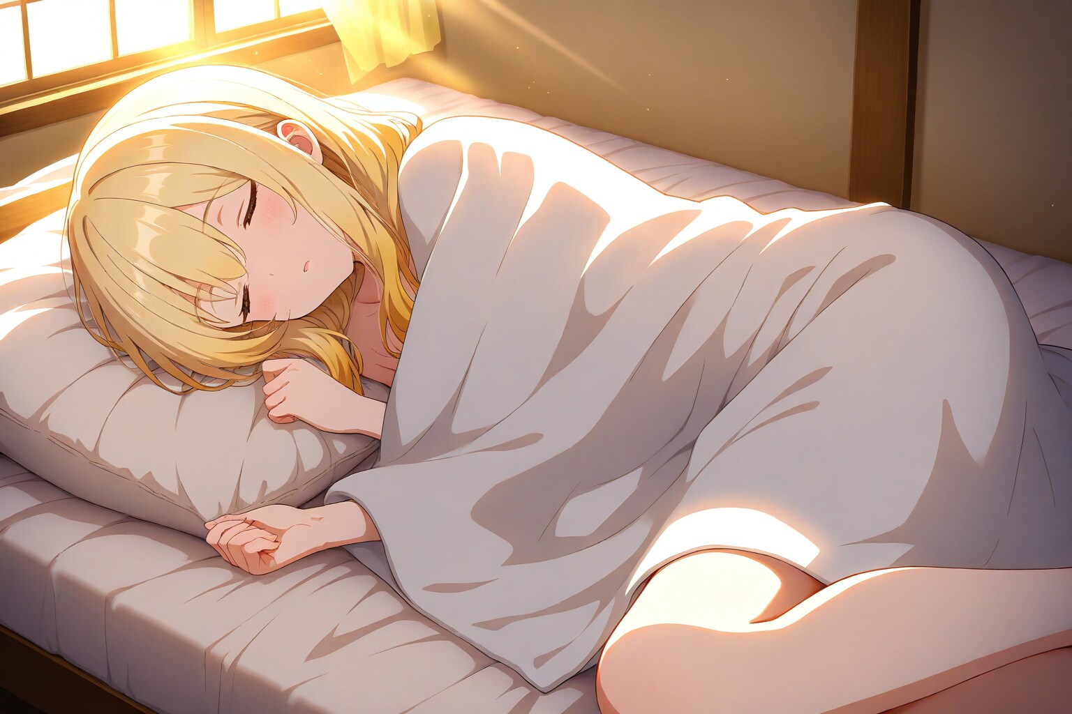春の暖かさで居眠りする少女