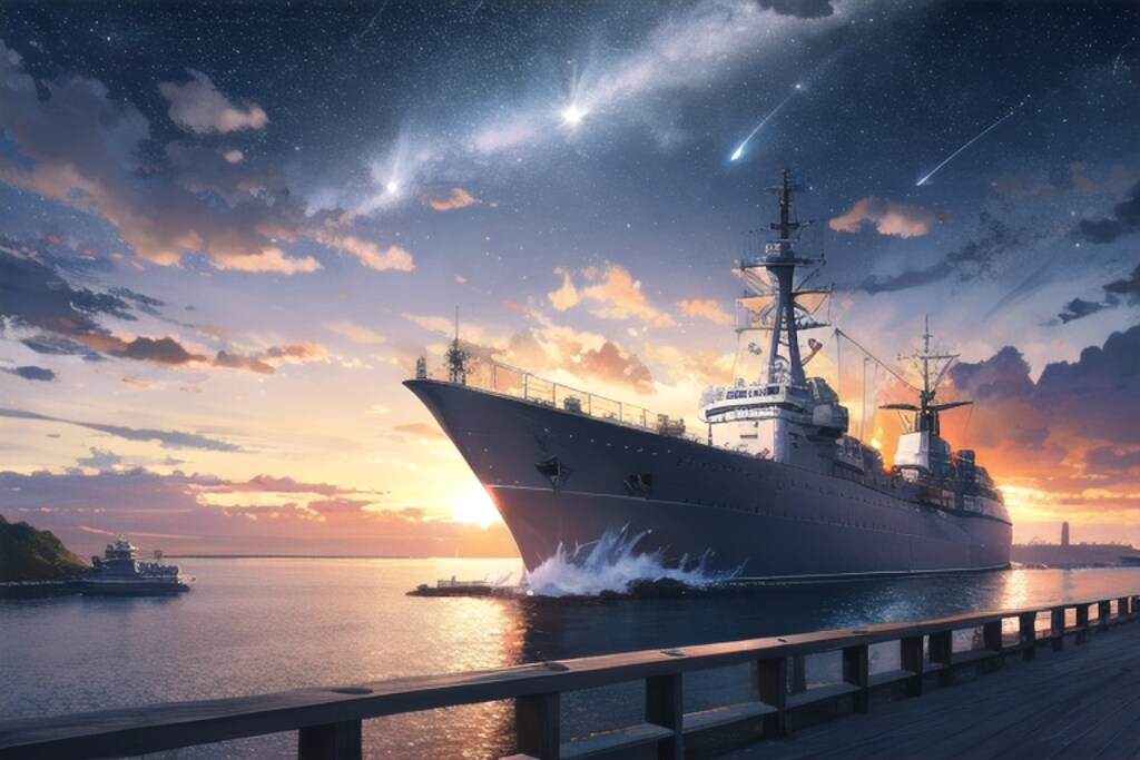 軍艦と星空