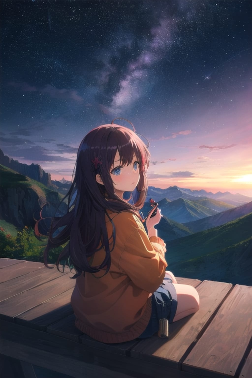 座って星をみていた