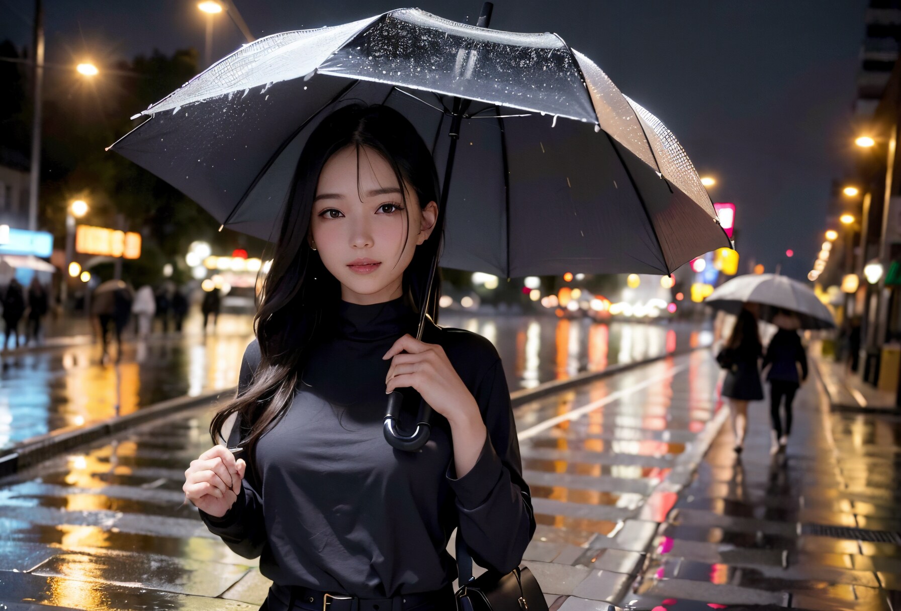 雨の中、夜歩く美女②