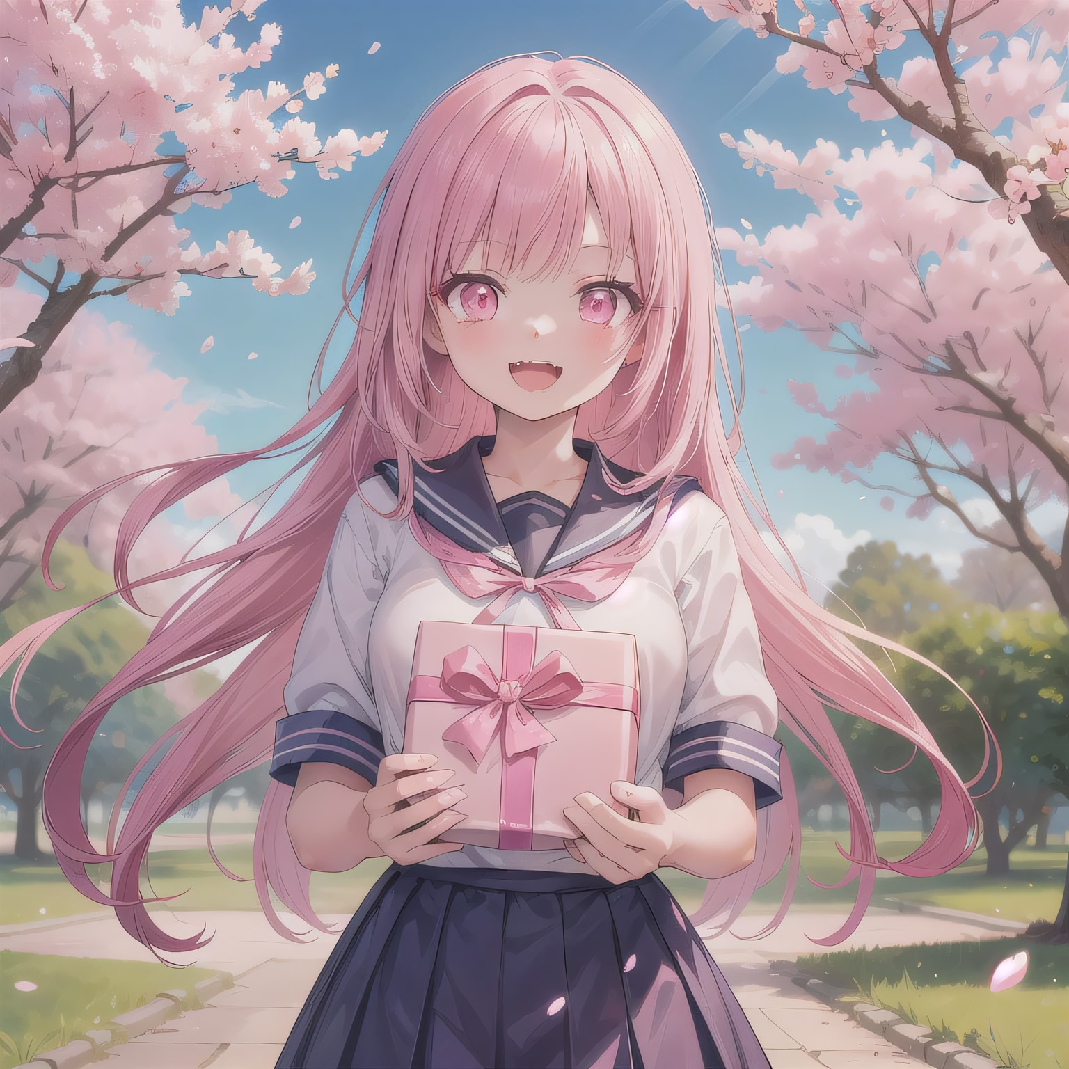 ピンク髪ロングでセーラー服の少女１２ | の人気AIイラスト・グラビア