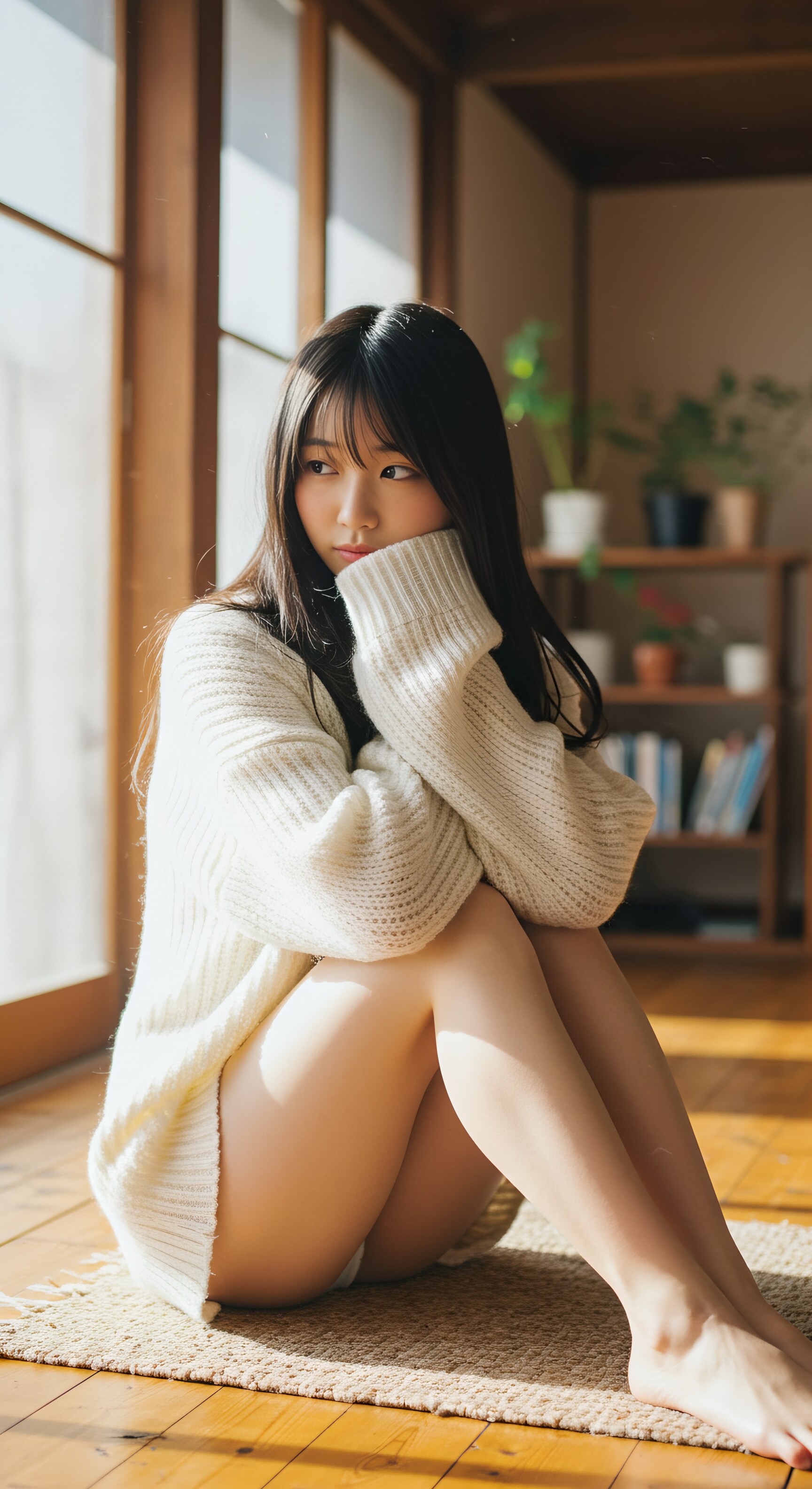 white knit sweater