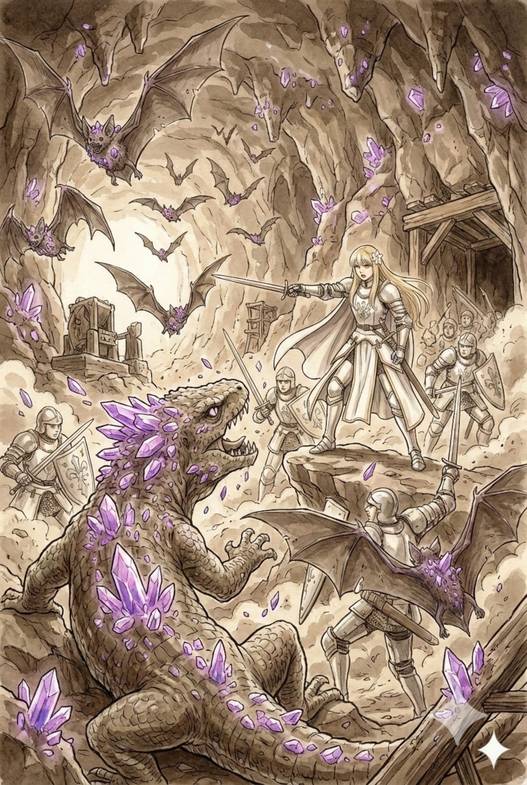 瘴気の炭鉱調査。瘴気を抑える護符。奥に進むにつれ濃くなる瘴気。待機命令を無視する異国の男。