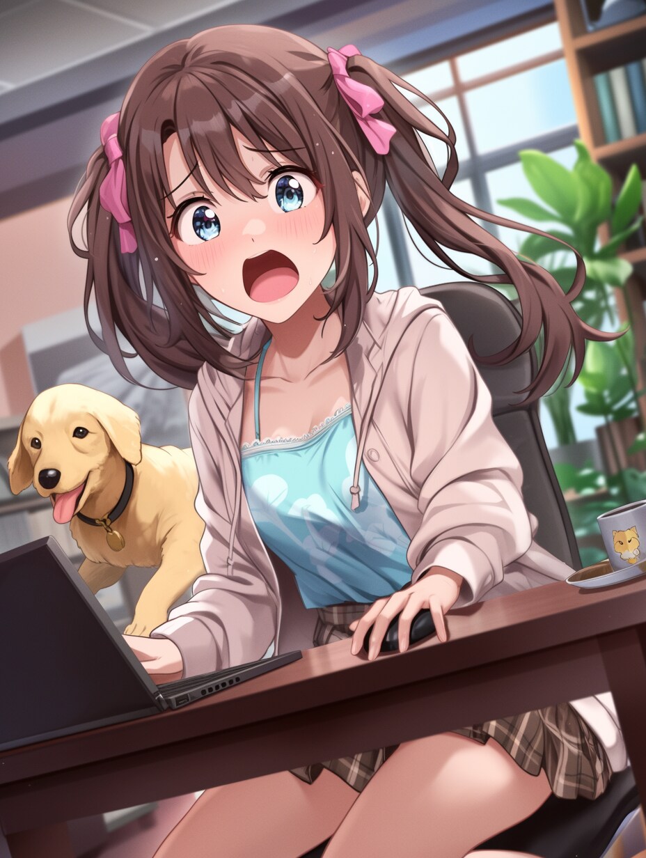 PC作業中にじゃれる犬 | の人気AIイラスト・グラビア