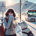 雪のバス停 2枚目