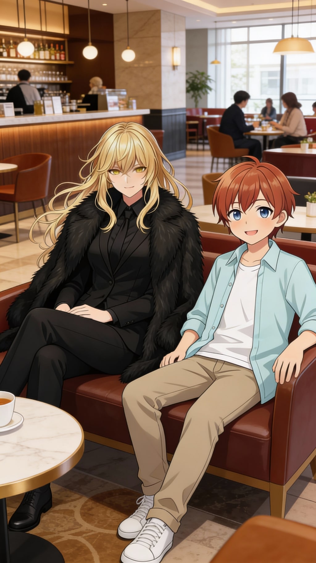 カフェスペースで寛ぐ