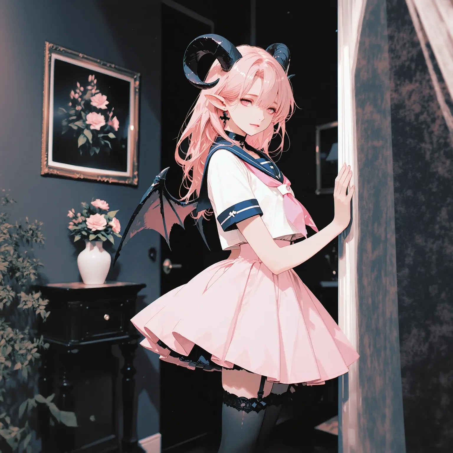 【サキュバス女子高生】朝はアンニュイ | の人気AIイラスト・グラビア