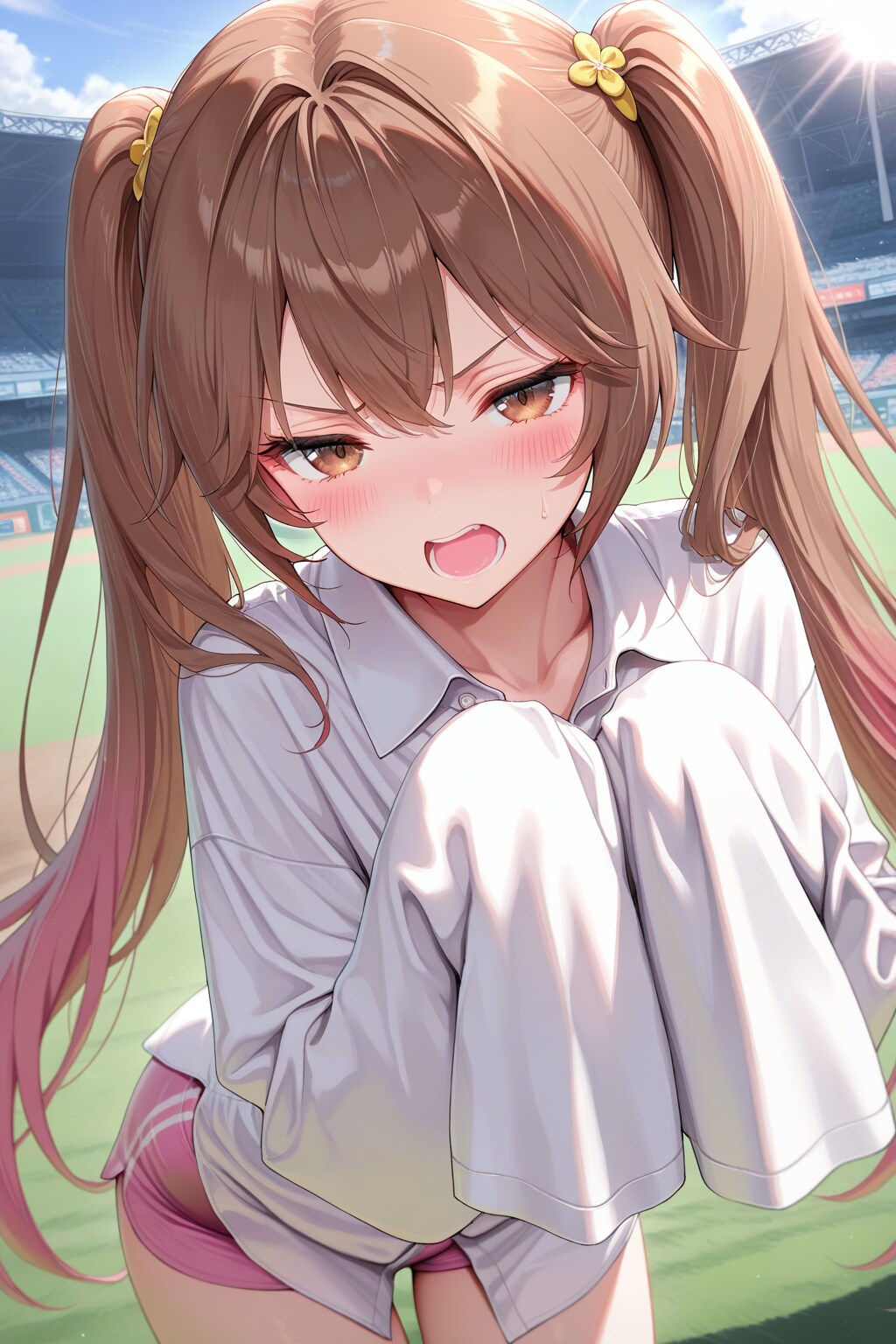 野球場で萌え袖