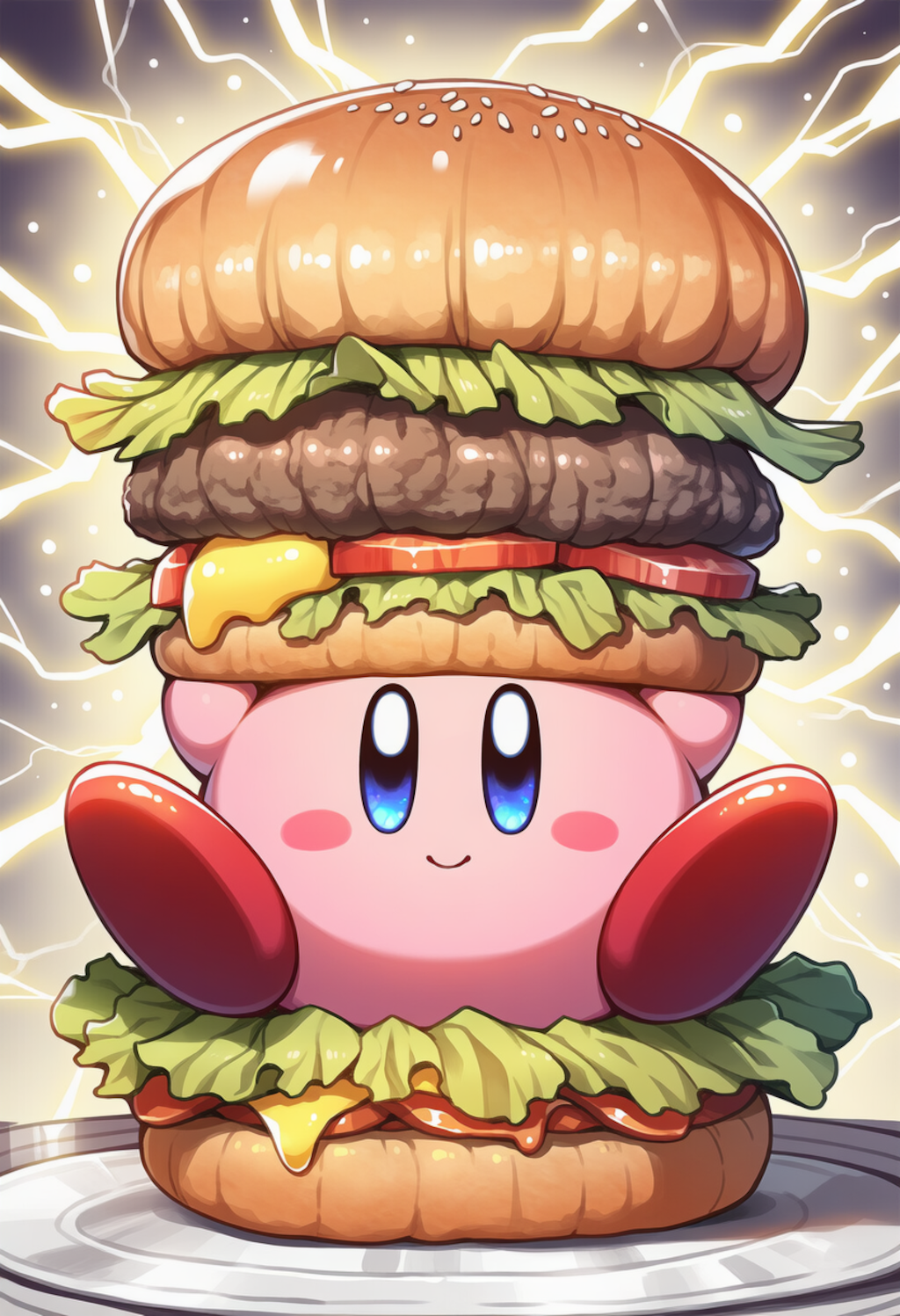 ハンバーガーに挟まれたカービィ