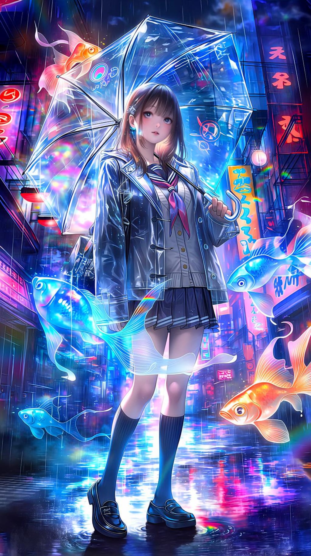 ネオン街の少女と鯉