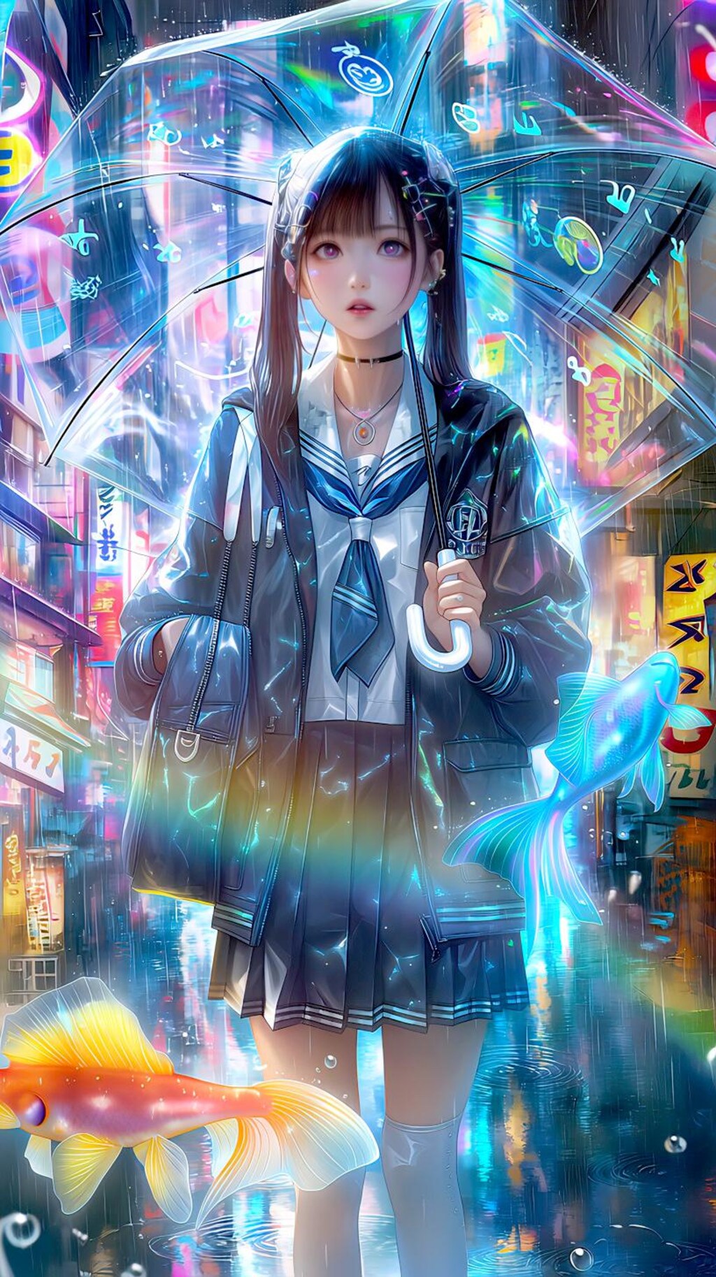 ネオン街の少女と鯉