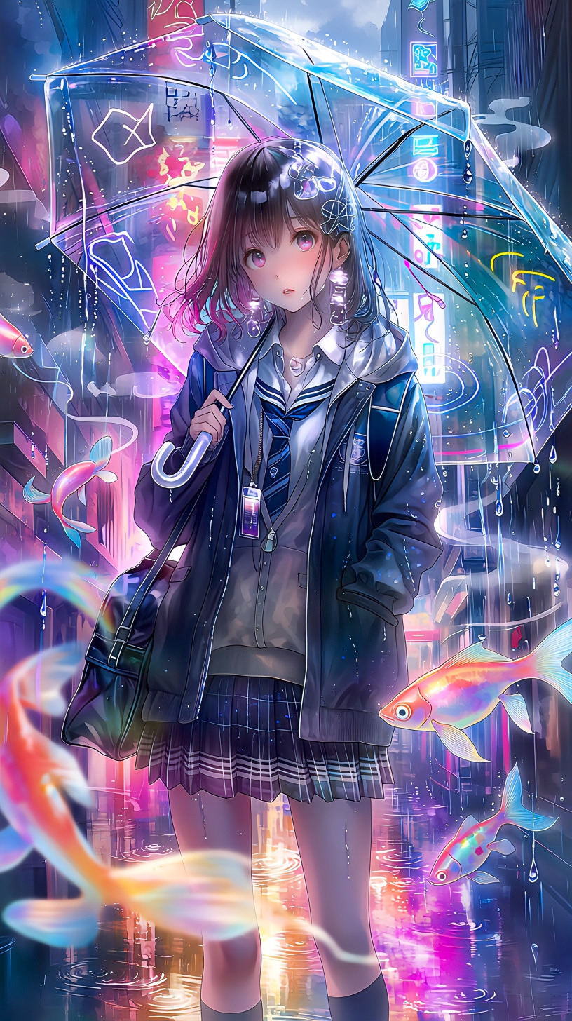 ネオン街の少女と鯉