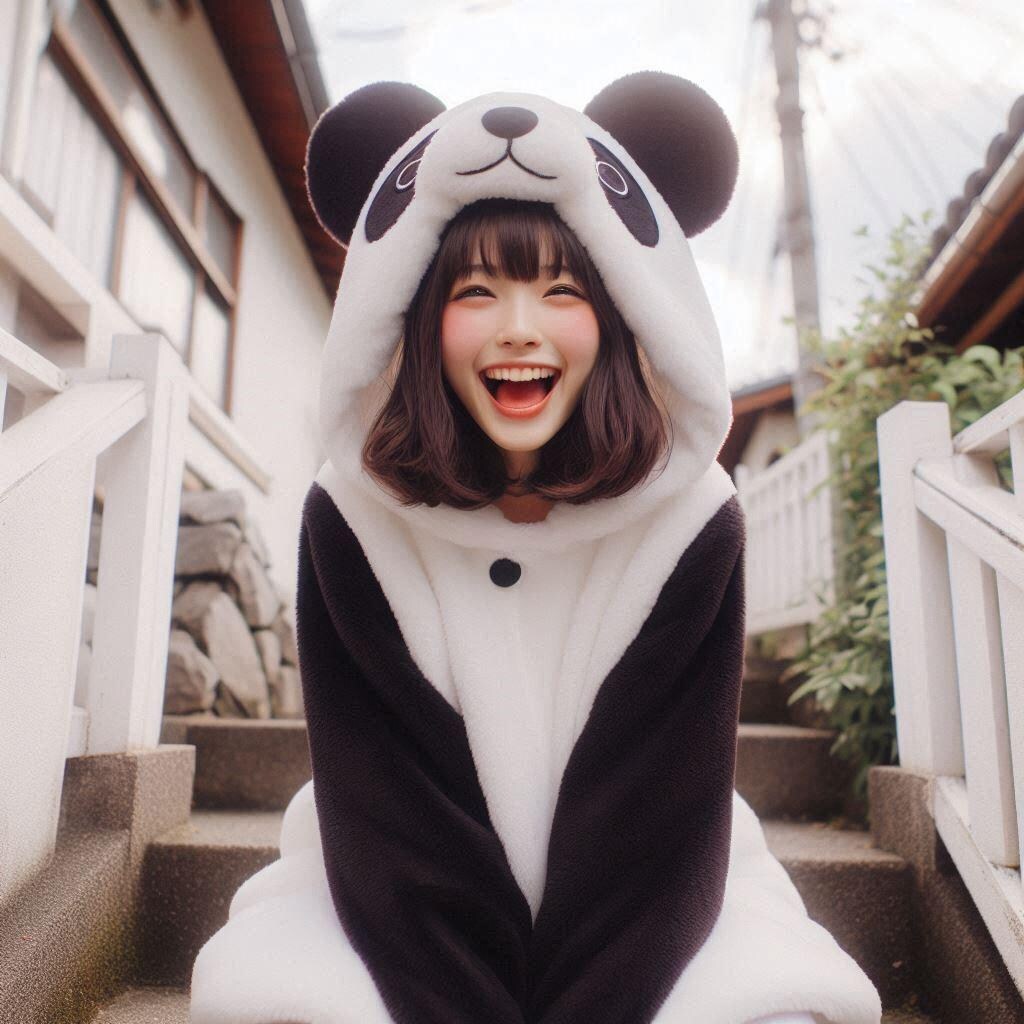 はしゃぐパンダ娘