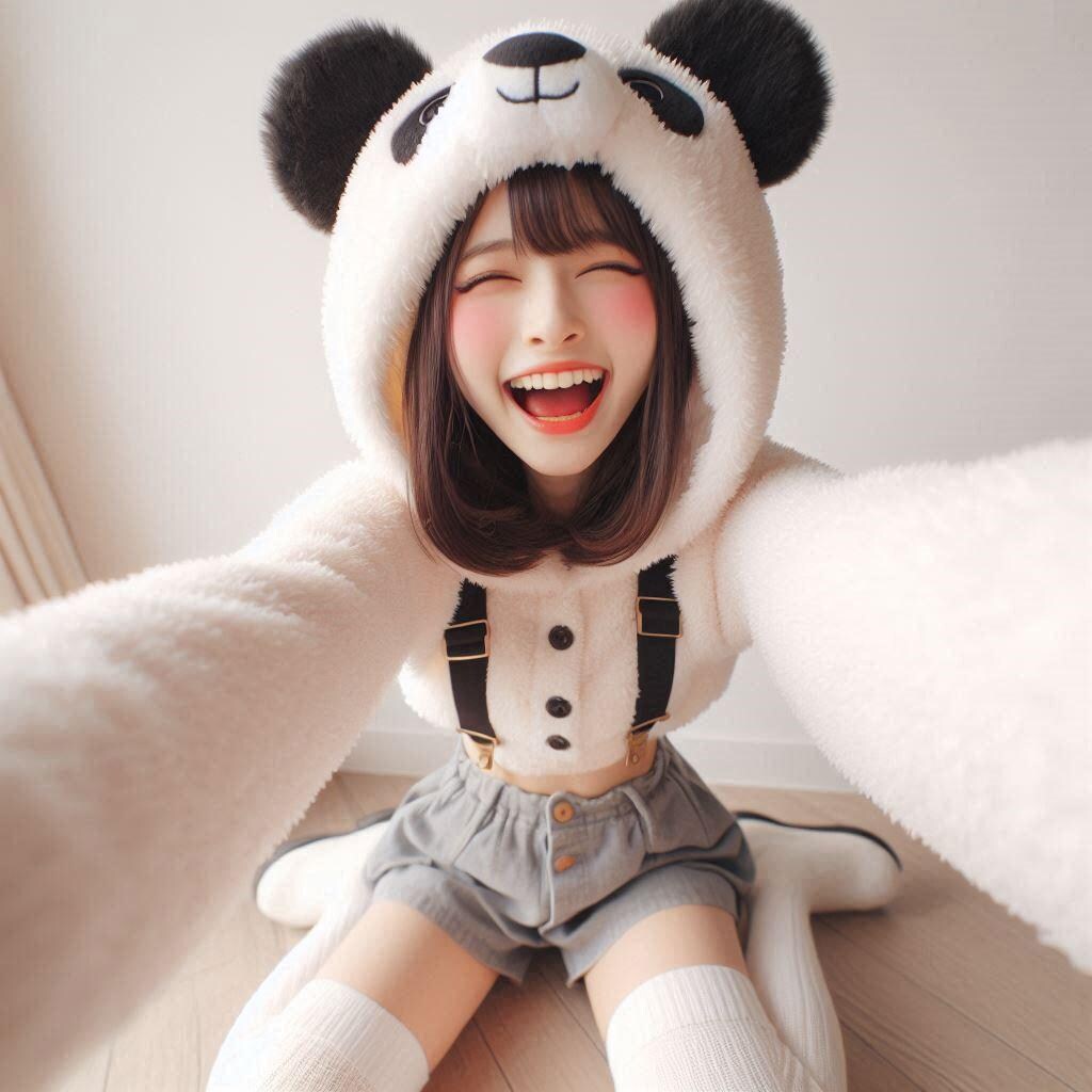 はしゃぐパンダ娘