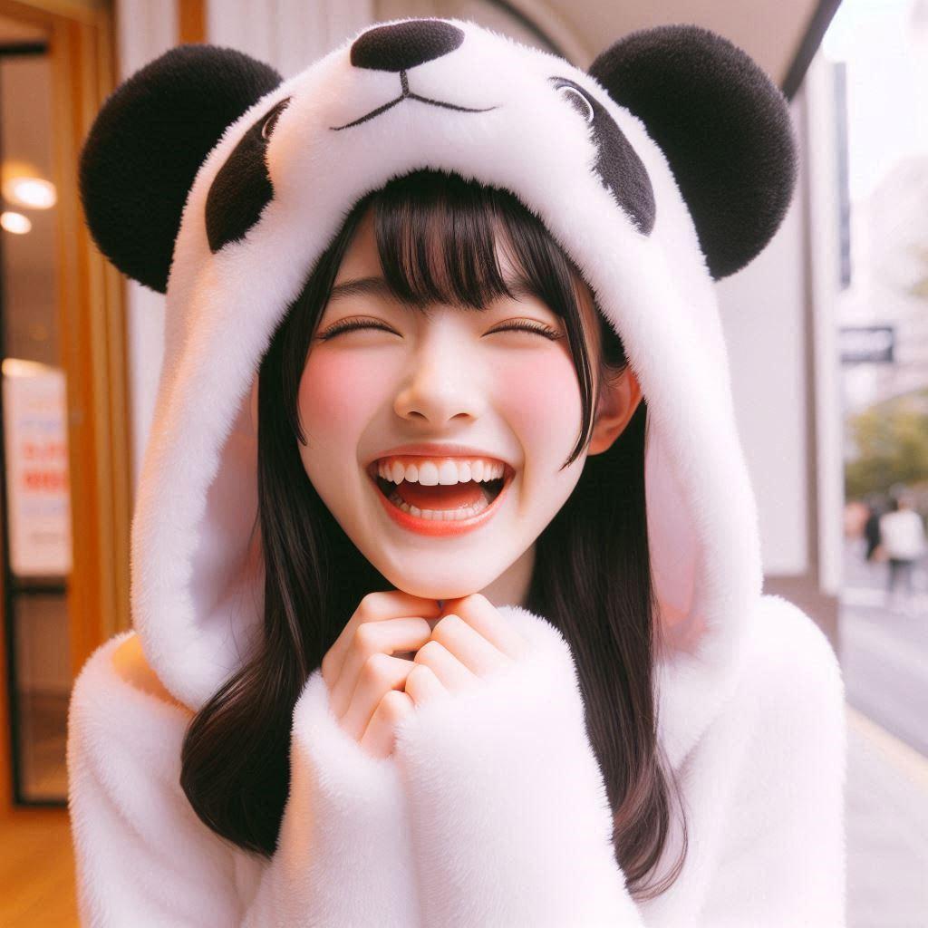 はしゃぐパンダ娘