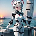 朝焼けの中のメカ娘 2枚目