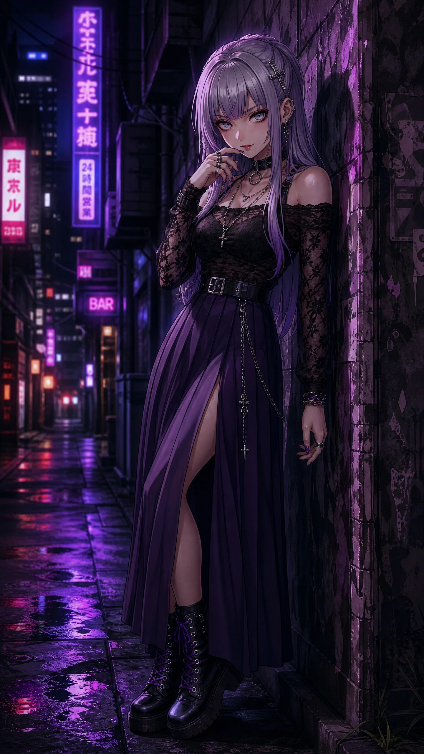 黒レースと紫のロングスカート（しおん）