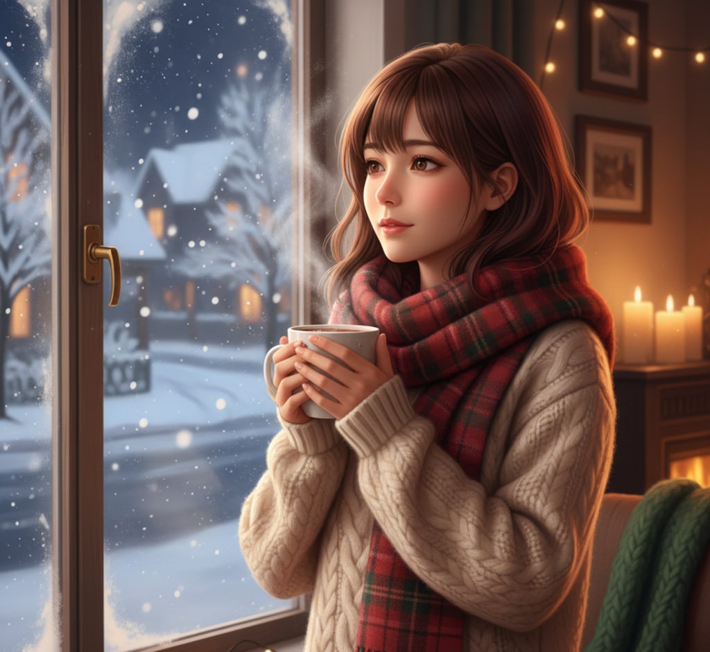 窓の外は雪、心にはホットココアを