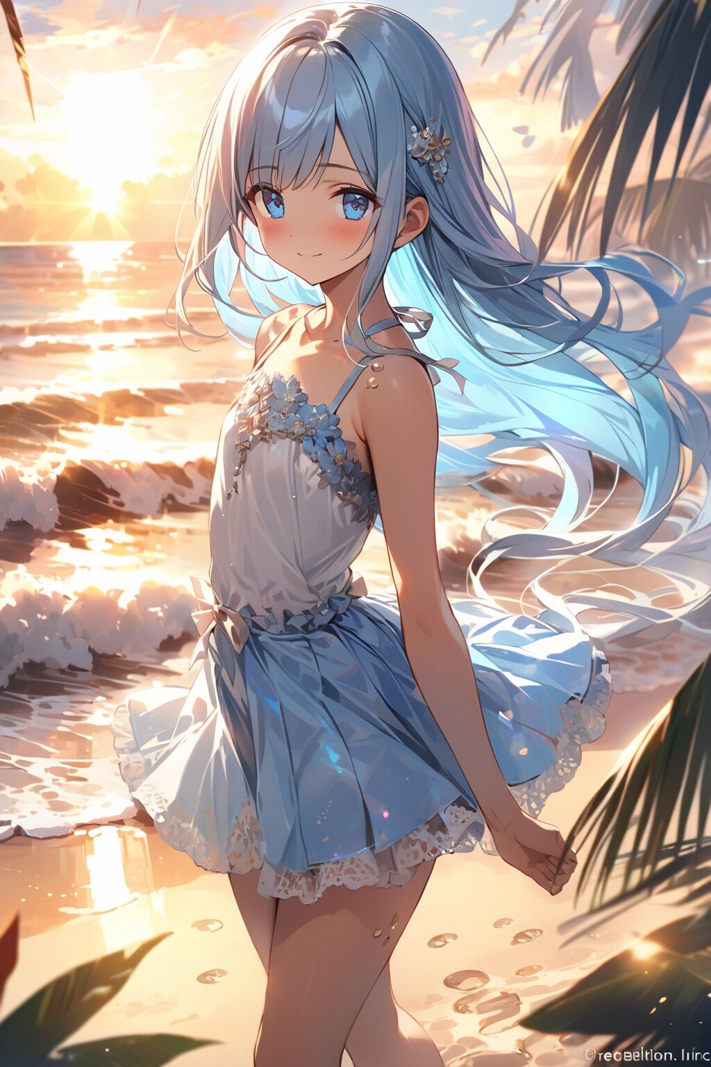 夕日に照らされて