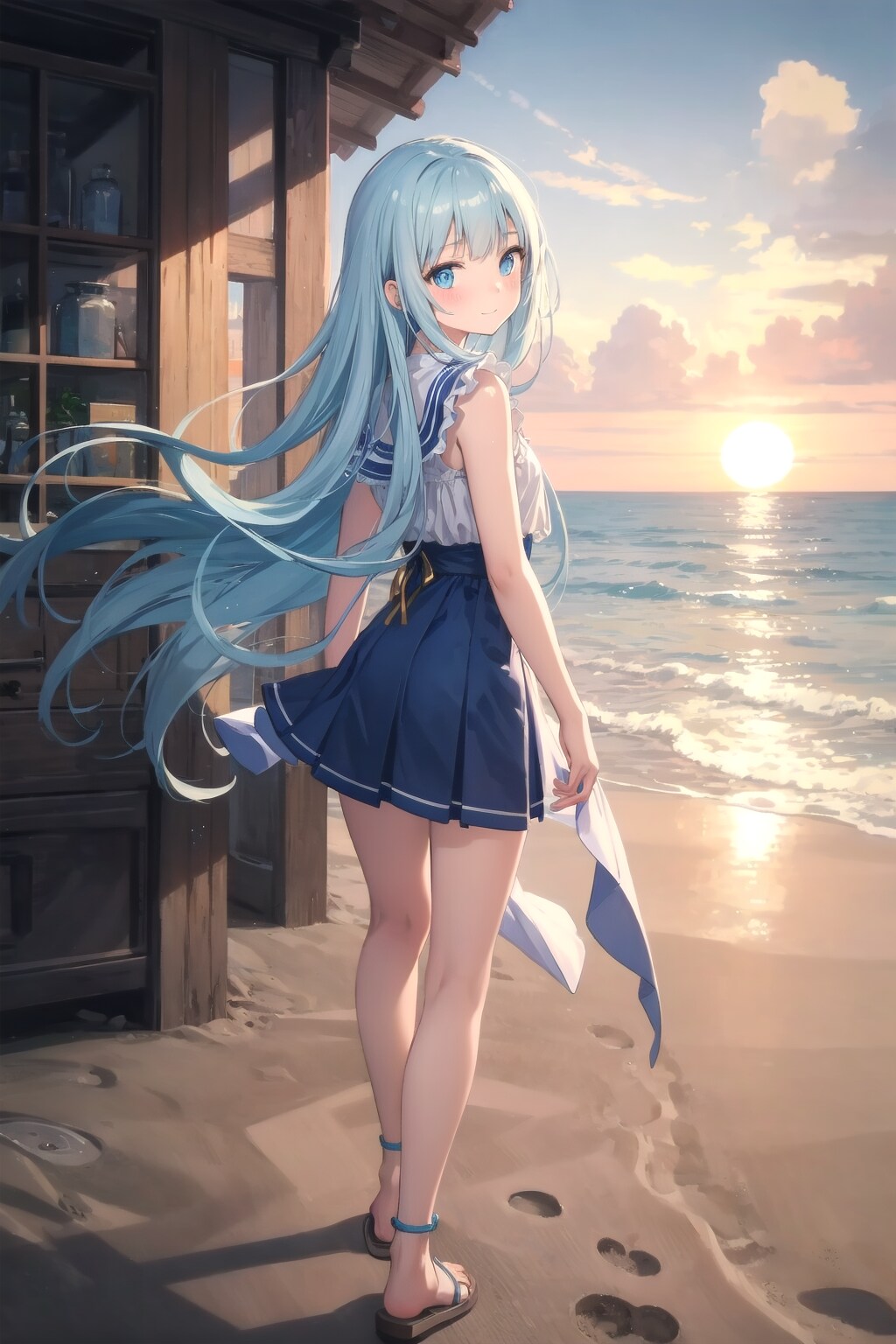 夕日に照らされて