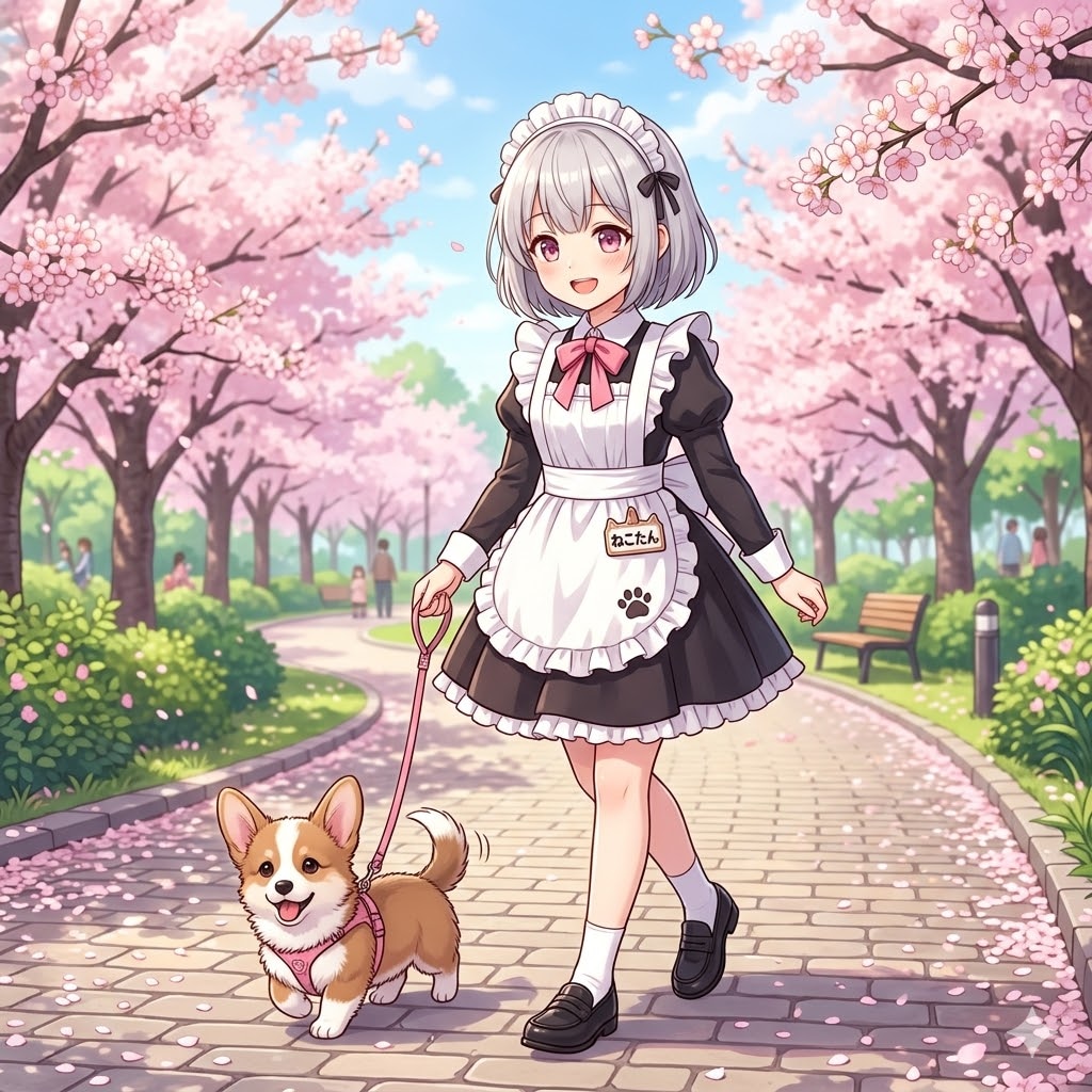 コギたんと散歩しているねこたん