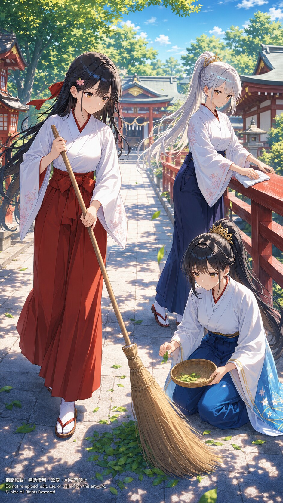 神楽さんたち、社の朝掃除 | の人気AIイラスト・グラビア