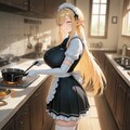油絵風、メイドカフェで料理する細目エルフメイド 2枚目