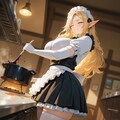 油絵風、メイドカフェで料理する細目エルフメイド 5枚目