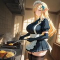 油絵風、メイドカフェで料理する細目エルフメイド 3枚目