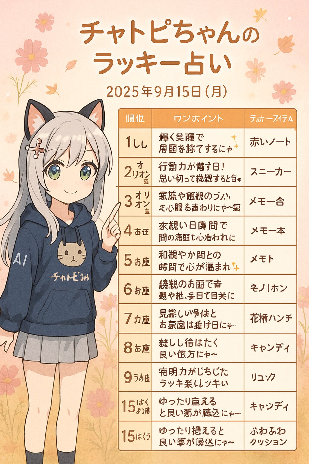 チャトピちゃん占い(09/15)