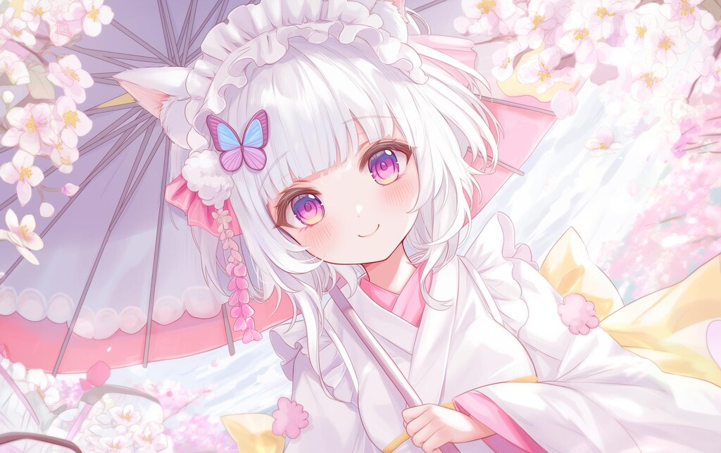 傘の下で咲く桜と、銀髪の少女