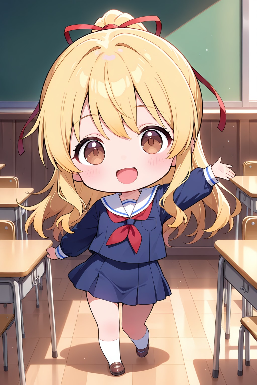 手を挙げるちび金ポニテちゃん | の人気AIイラスト・グラビア