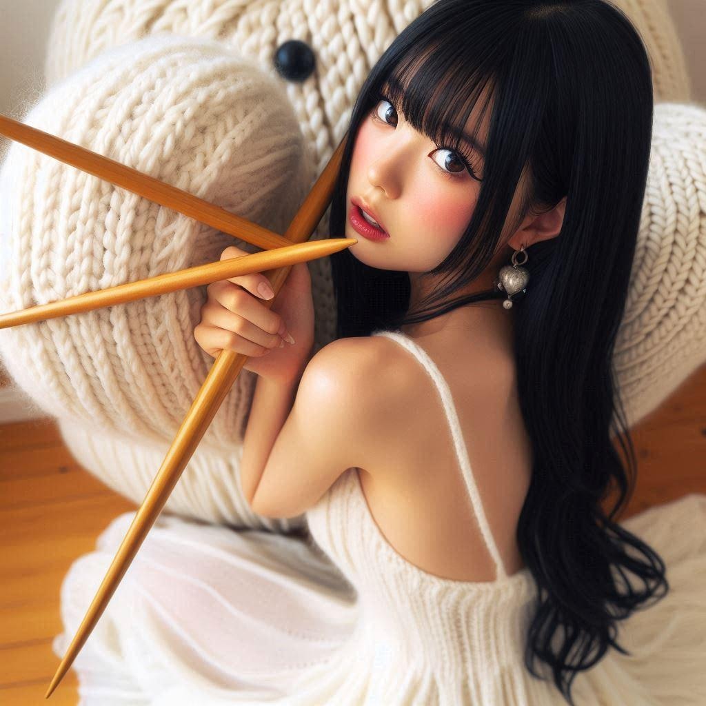 手編みの手袋とポラ子