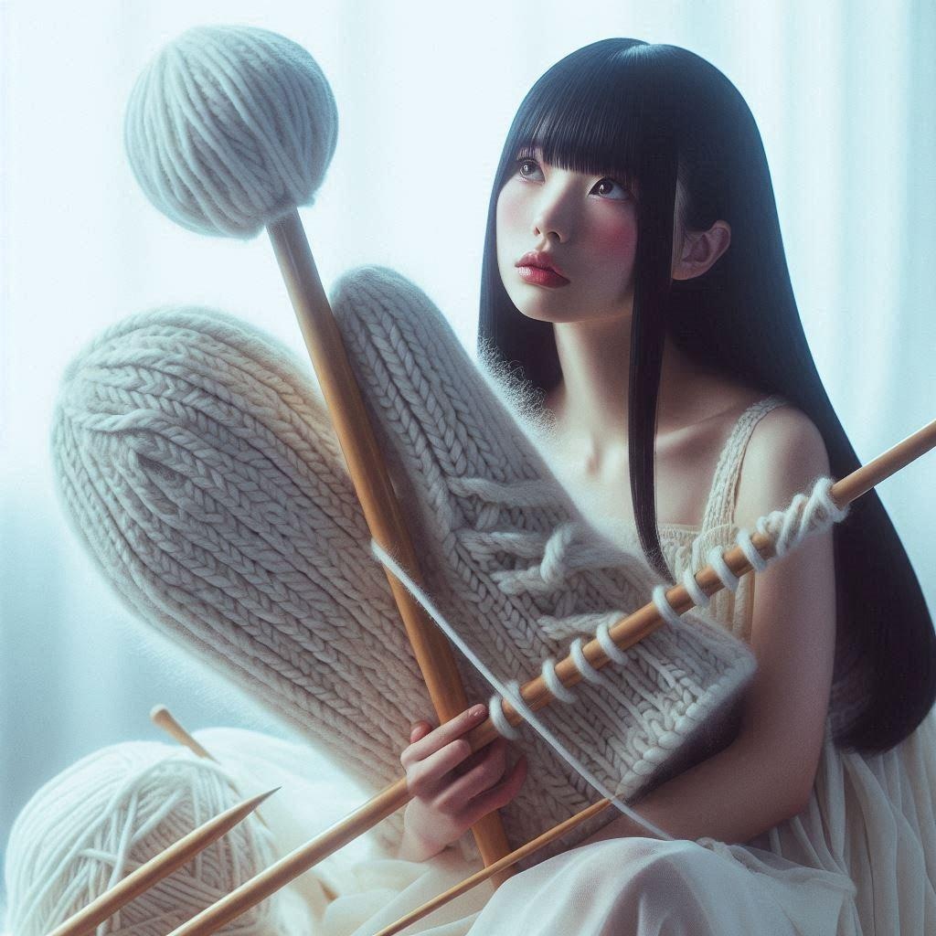 手編みの手袋とポラ子