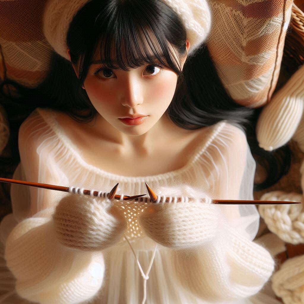 手編みの手袋とポラ子