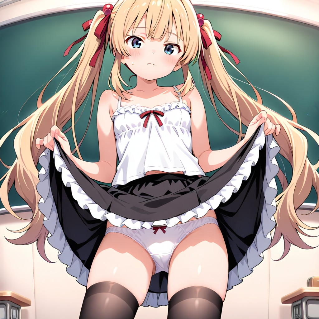 教室でスカートめくり