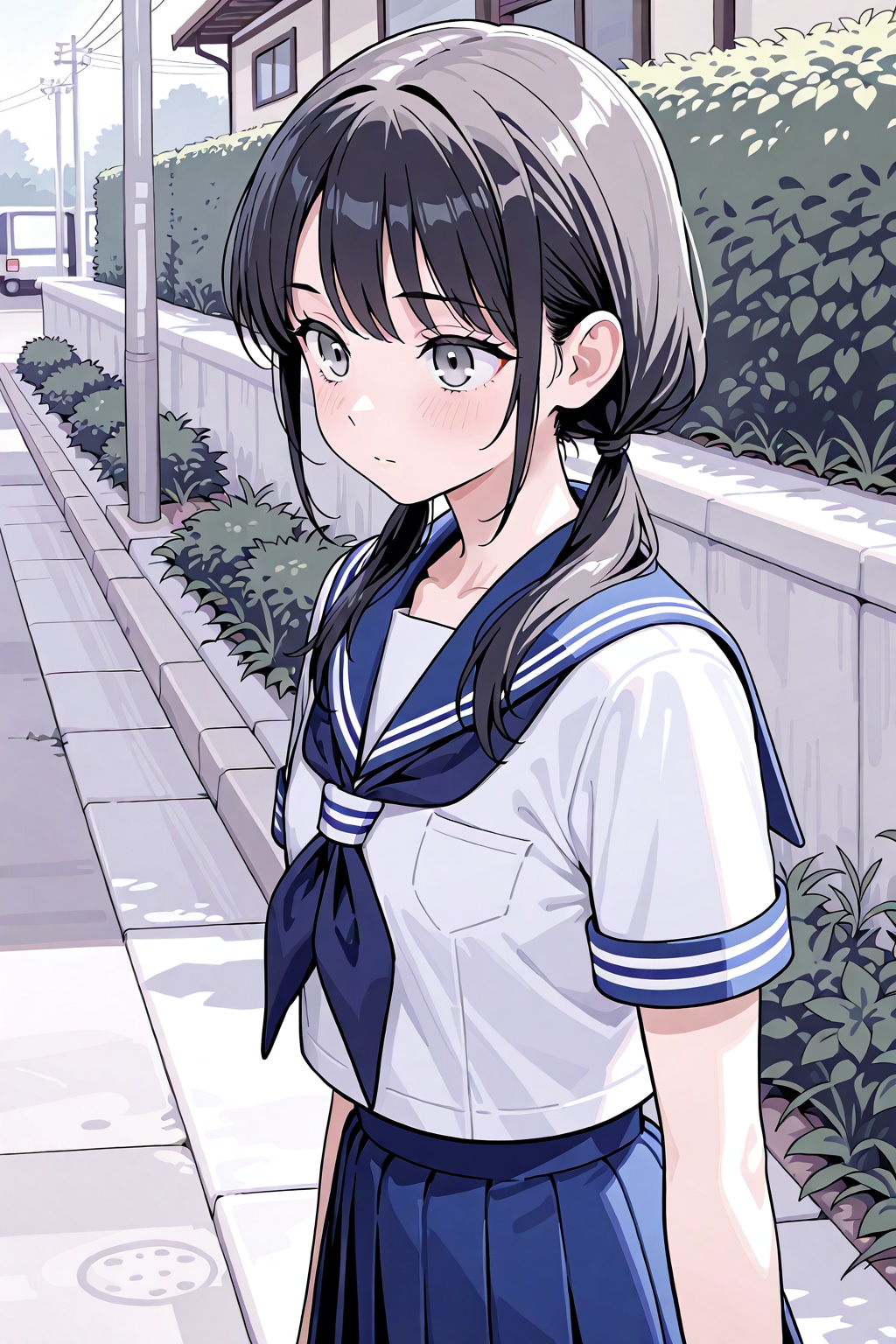お下げ髪の黒髪少女