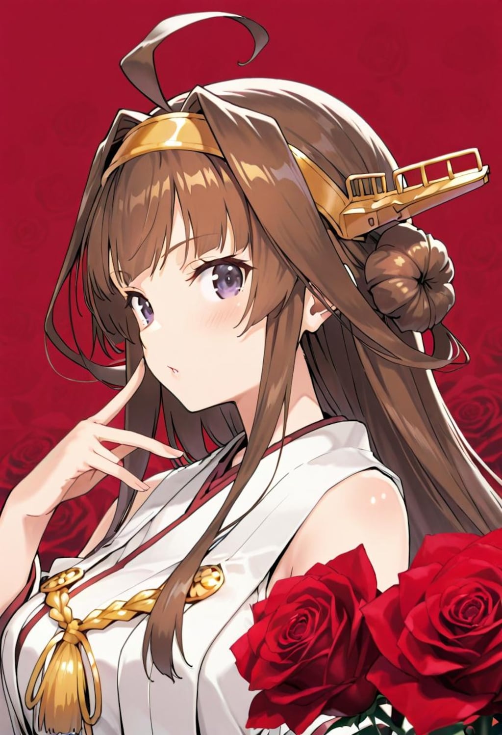 赤バラ背景の金剛さん