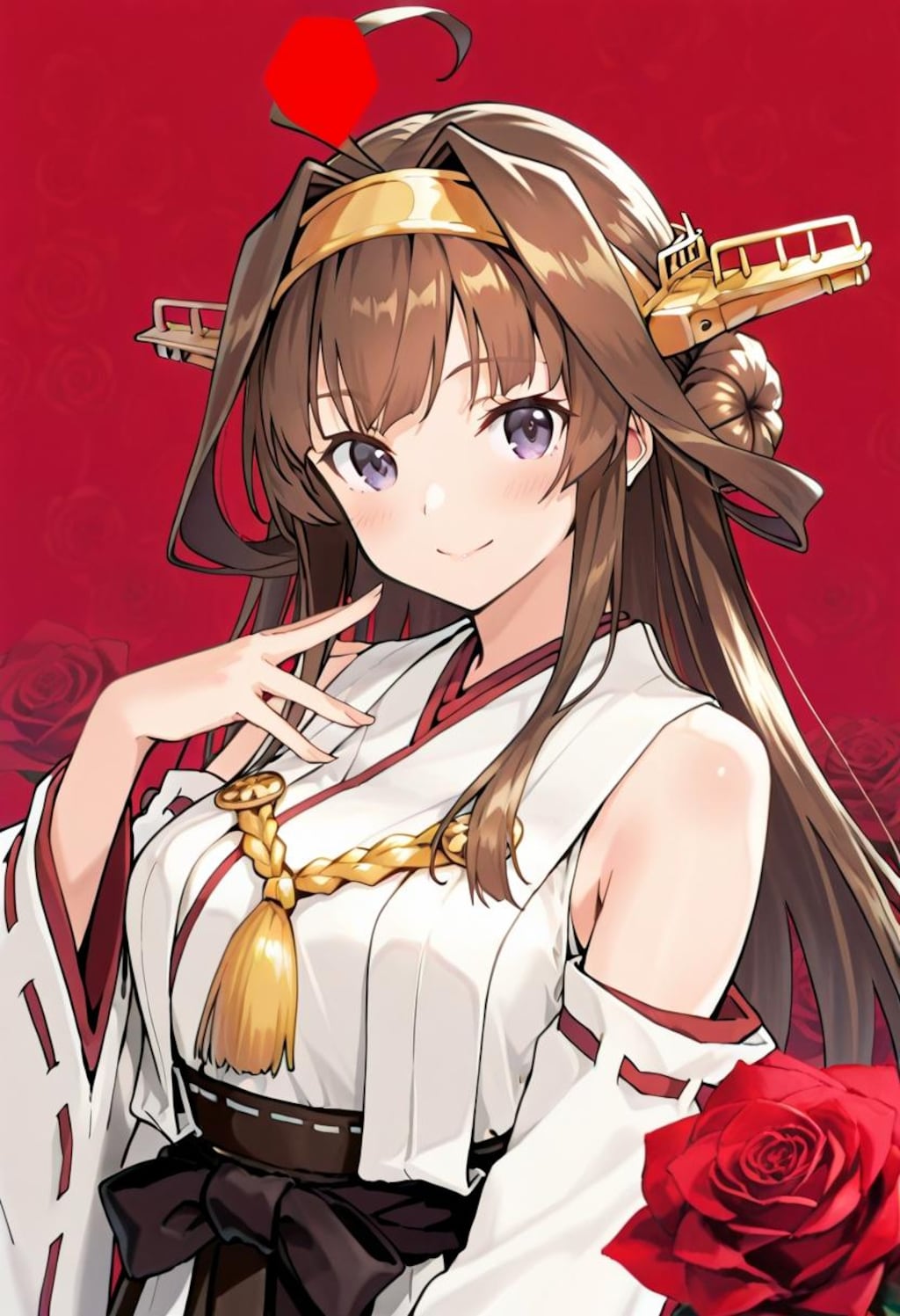 赤バラ背景の金剛さん
