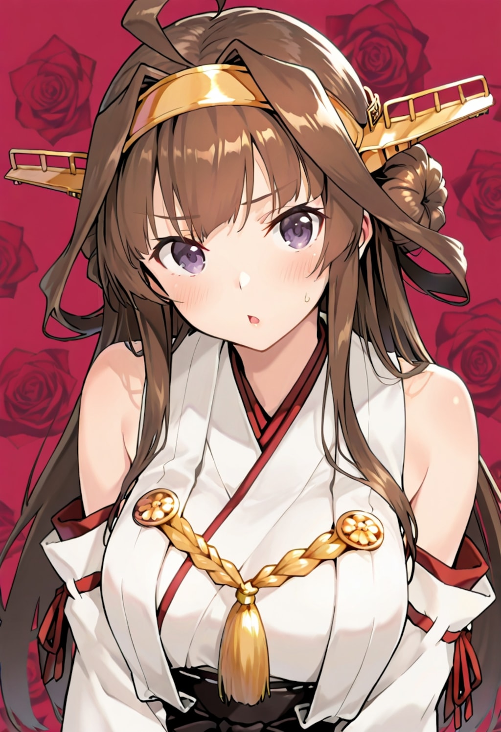 赤バラ背景の金剛さん
