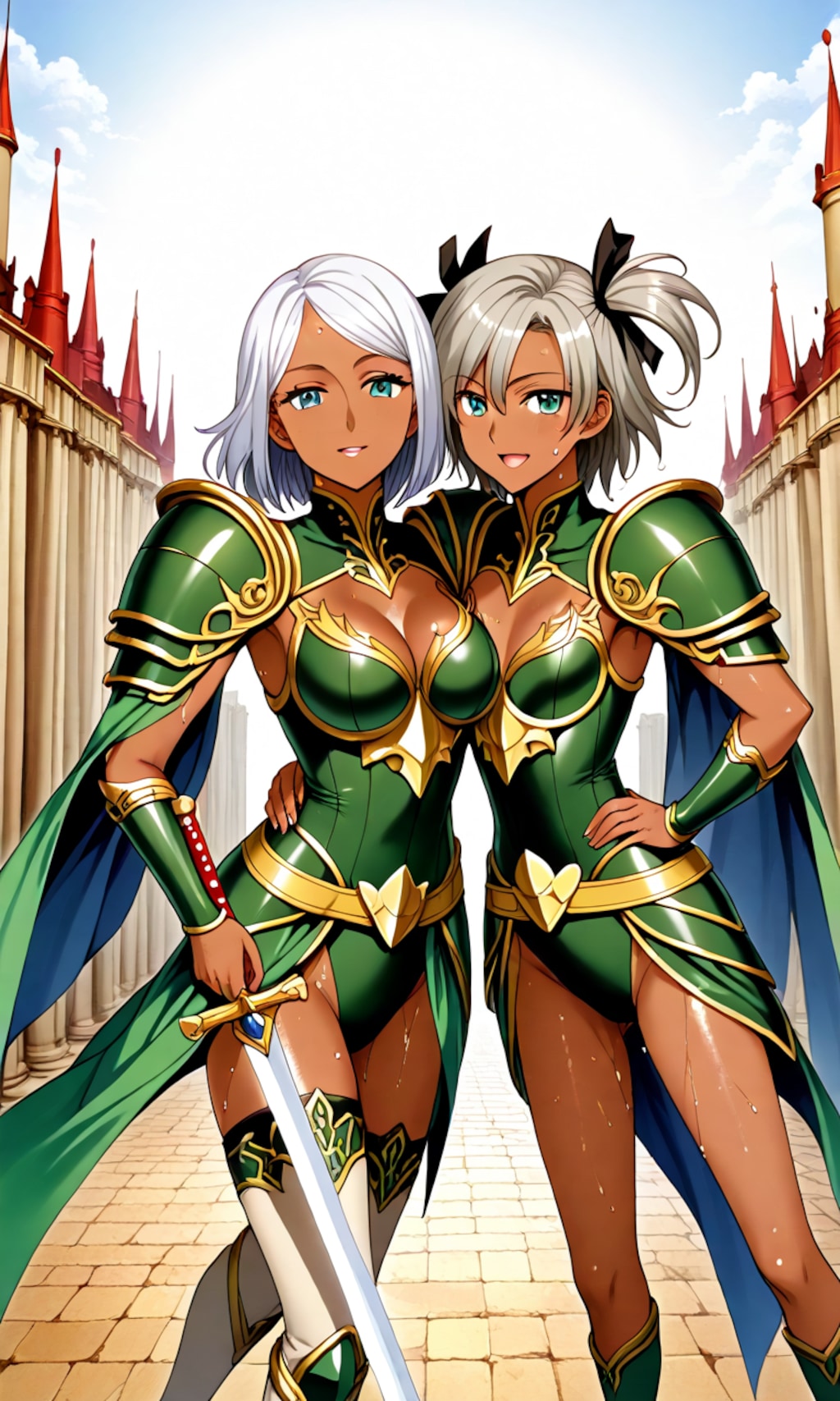 赤と緑の女戦士姉妹