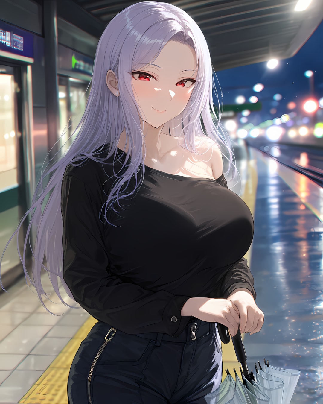 🌧️雨上がりの改札前で…！ワンショルが映える大人モードスタイル🖤
