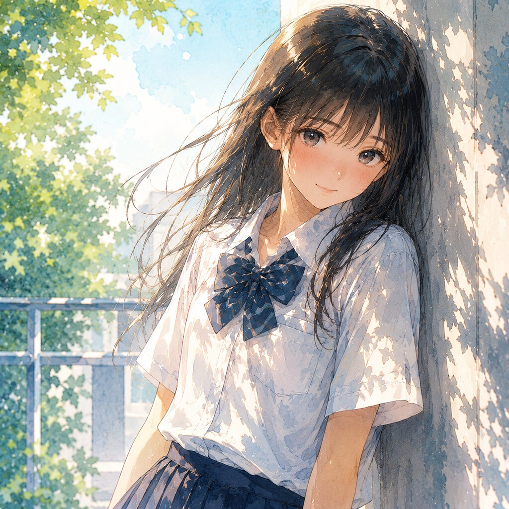 もたれる少女