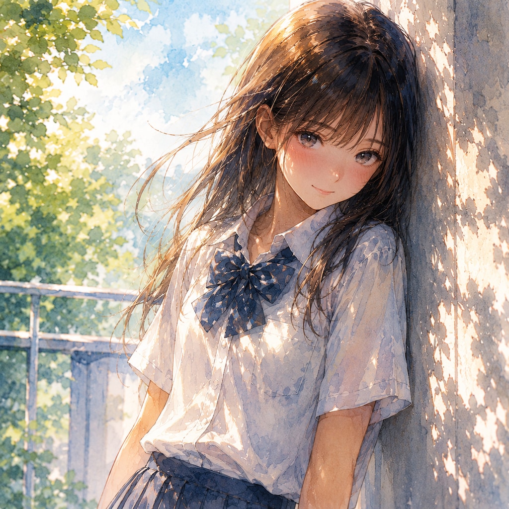 もたれる少女