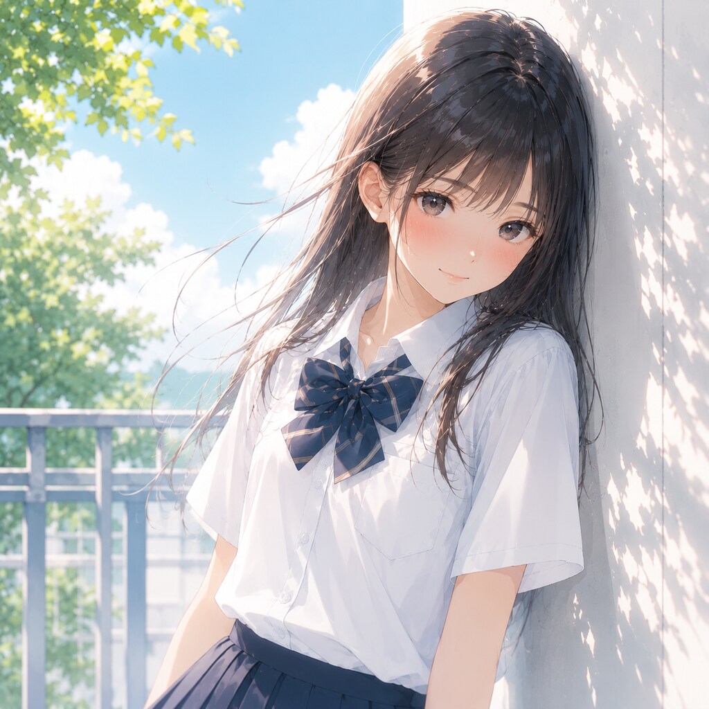 もたれる少女