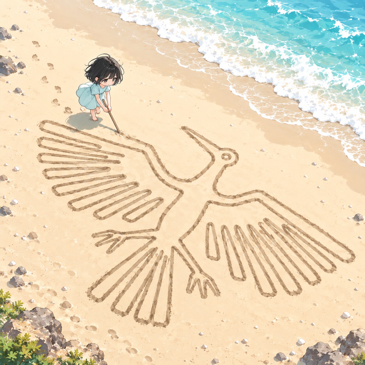 砂に書いたメッセージ | の人気AIイラスト・グラビア