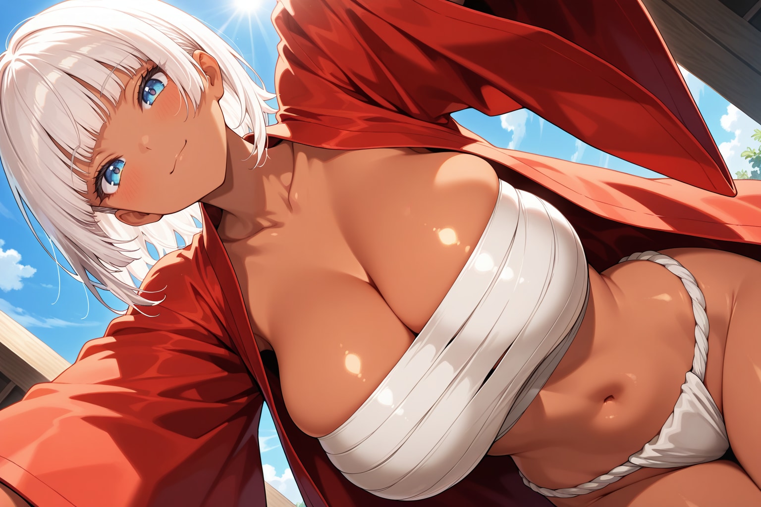 お祭りの衣装、ちゃんと着れたよ。どう？もっと近くで見て、確かめてみたい？